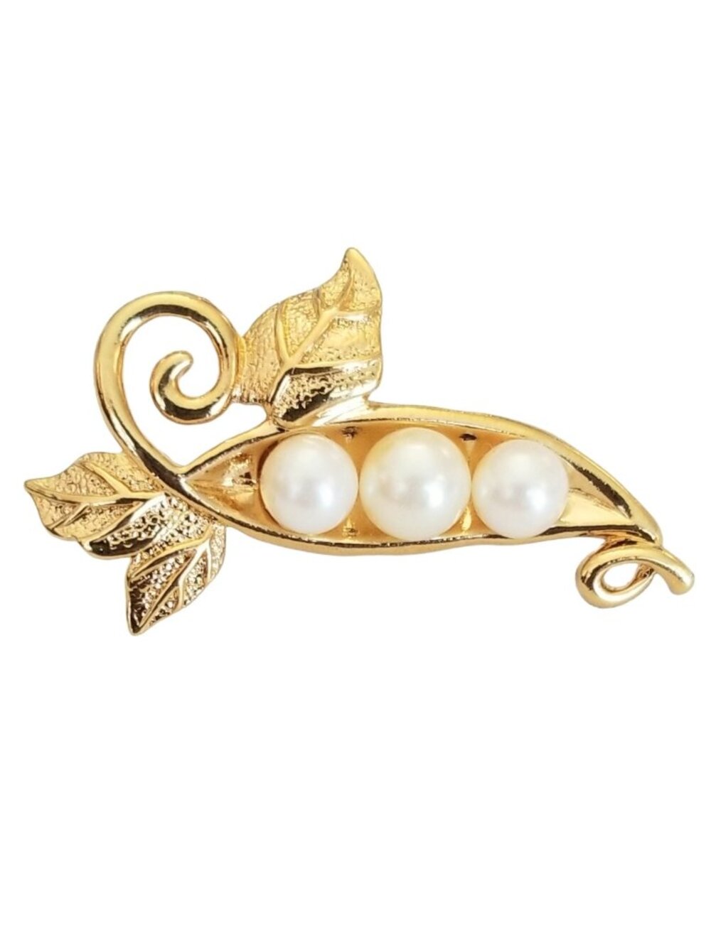 Avon Gold Tone Faux Pearl Peas In A Pod Lapel Scatter Pin, M968